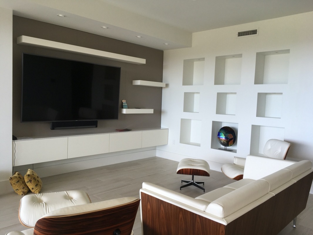 Hawaii custom media wall renovation BY DESIGN Builders Brian Rigney