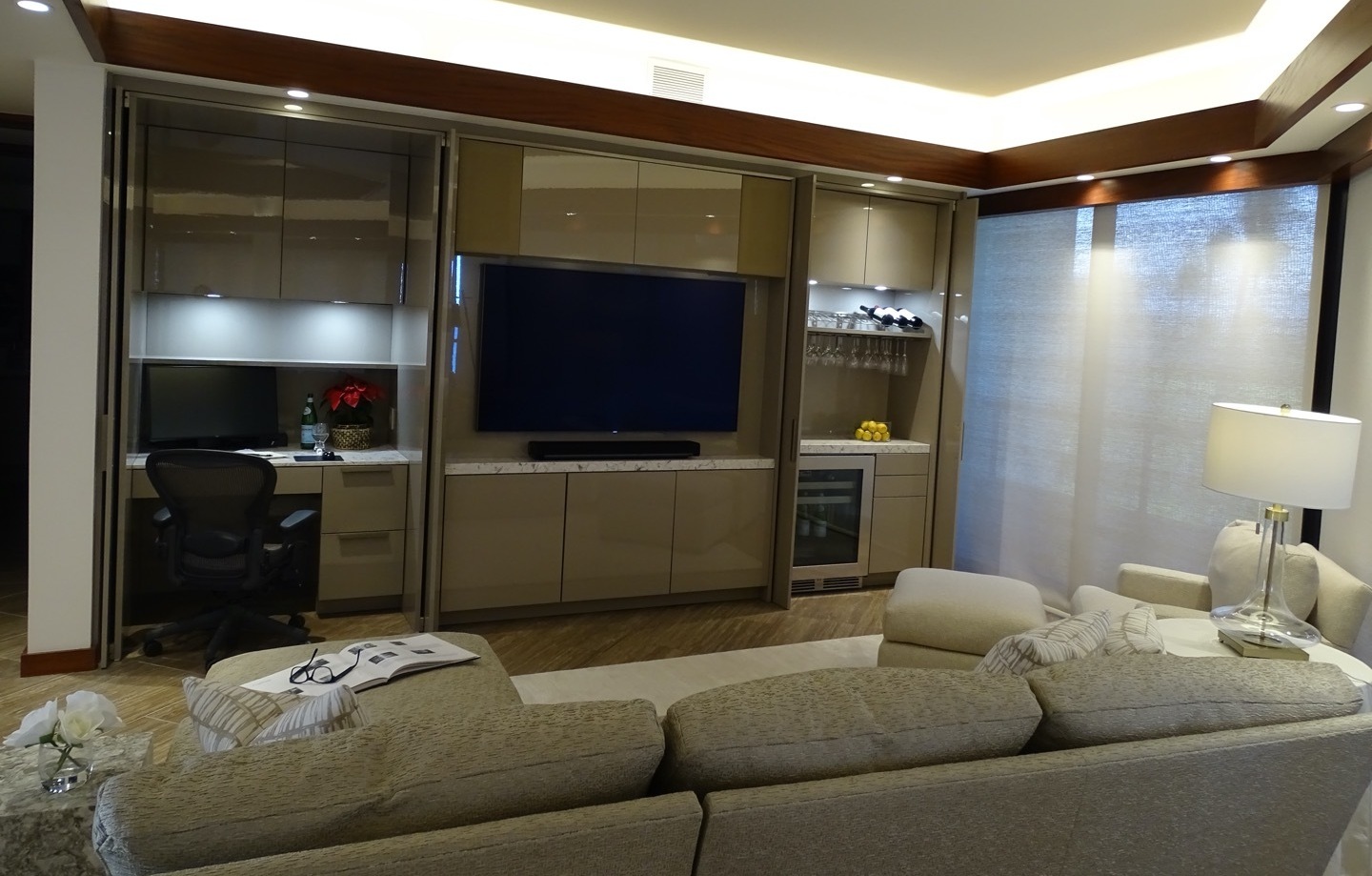 Hawaii custom media wall renovation BY DESIGN Builders Brian Rigney